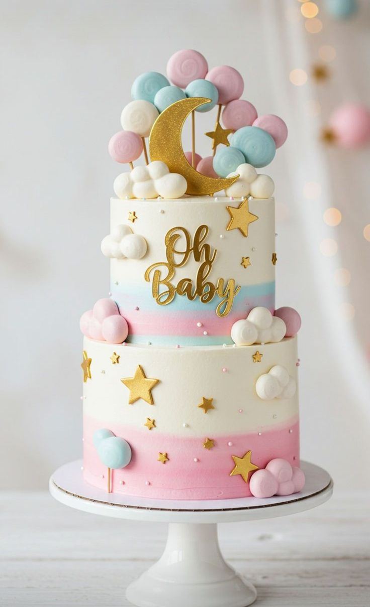 Oh baby pastel two tier baby shower cake