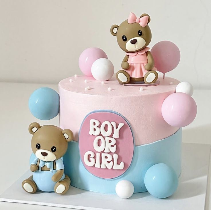 Boy or girl pink and blue gender reveal cake